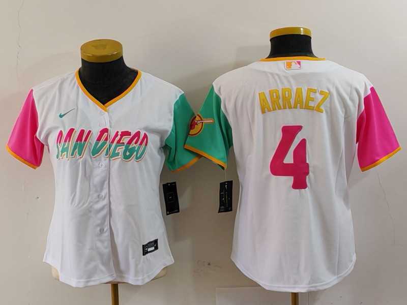 Womens San Diego Padres #4 Luis Arraez White 2023 City Connect Cool Base Stitched Jersey